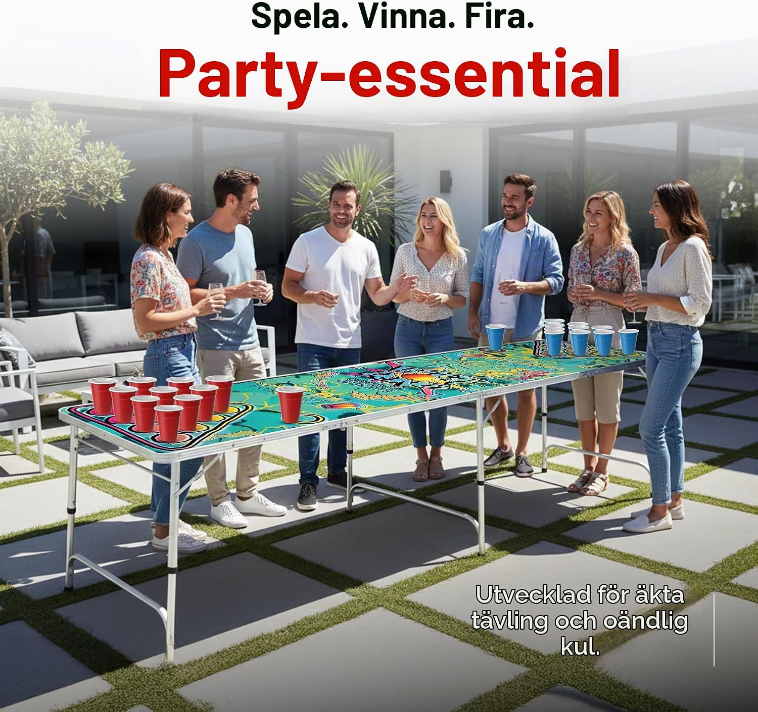 Detalle 2 de GOODS+GADGETS hopfällbart beer pong-bord med justerbar höjd, graffiti