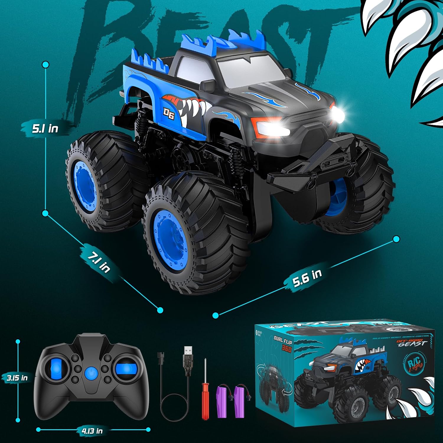 Detalle de Remote Control Monster Truck with 2.4GHz Control, 360° Spins and Upright Driving