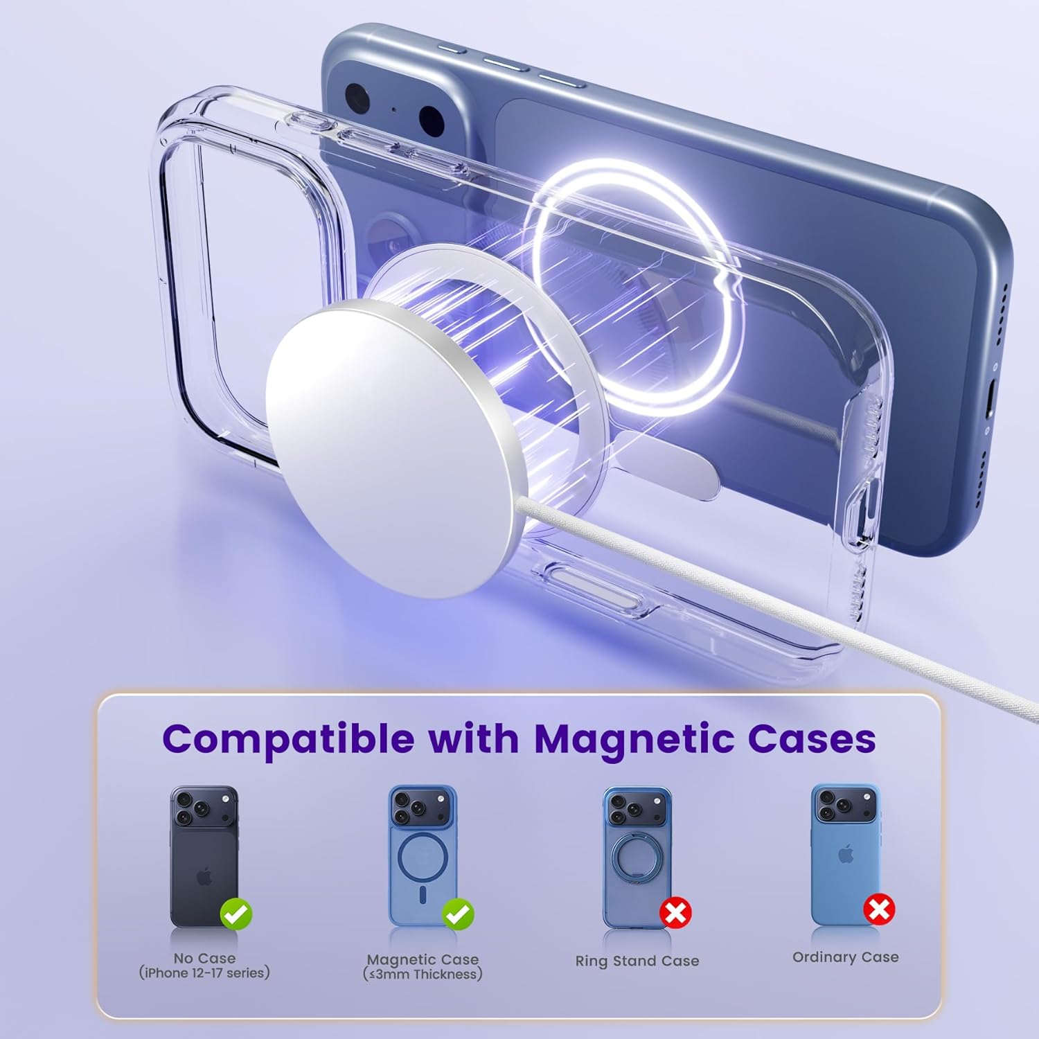 Detalle de 25W Magnetic Wireless Charger: Qi2.2 Fast Charging Pad (2-Pack) for iPhone, Pixel, Galaxy, AirPods – Travel-Ready Magnetic Charging