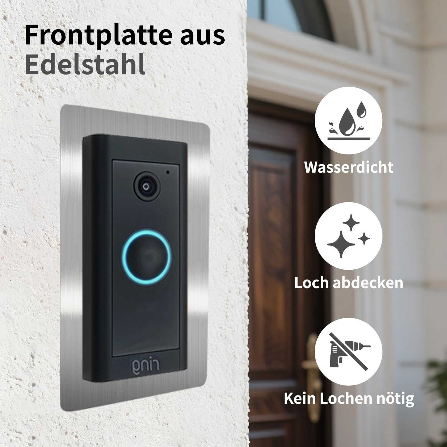 Thumbnail 2 de Verdeckte Blende aus Edelstahl für Ring Video Doorbell Wired – Halterung grün verdeckt alte Bohrlöcher