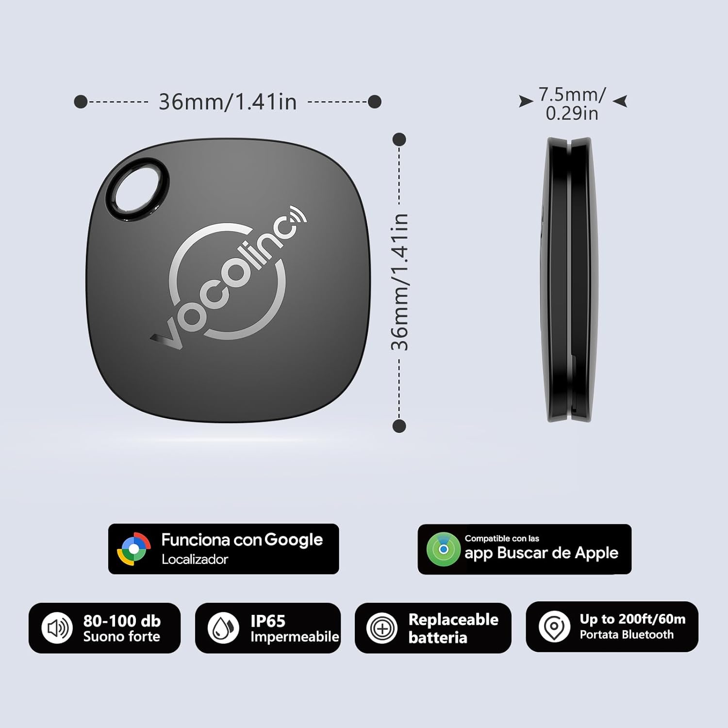 Thumbnail 5 de VOCOlinc Smart Tag Tracker: Localizzatore Bluetooth dual-system per chiavi, portafoglio, bagaglio e zaino (2 pezzi, Nero)