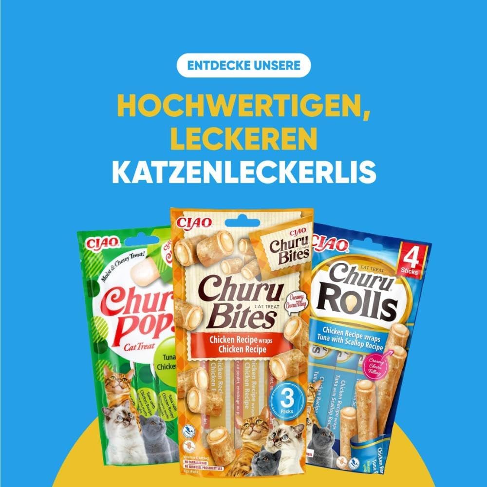 Detalle de INABA Churu Bites mit 40% Hühnfleisch – getreidefrei, zuckerfrei, ideal zum Verstecken von Medikamenten (30 g, 1er Pack)