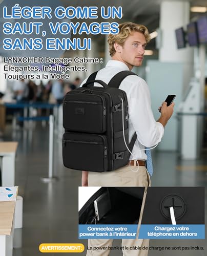 Detalle de LYNXCHER Sac à Dos Voyage Cabine 40x20x25 cm – 20 L, 14'' PC, Noir (S)