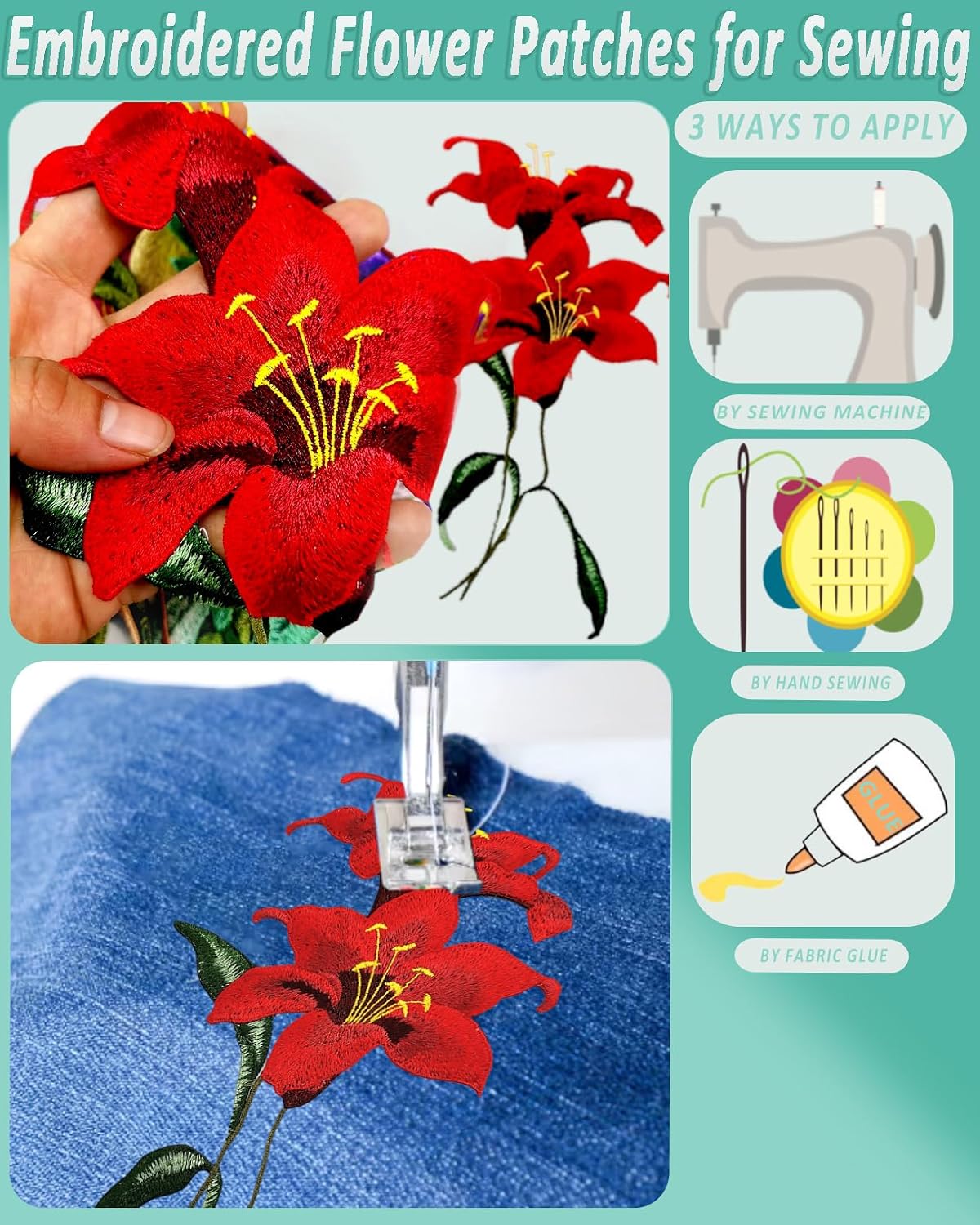 Thumbnail 2 de Lily Flower Embroidery Patches, 6-Piece Set