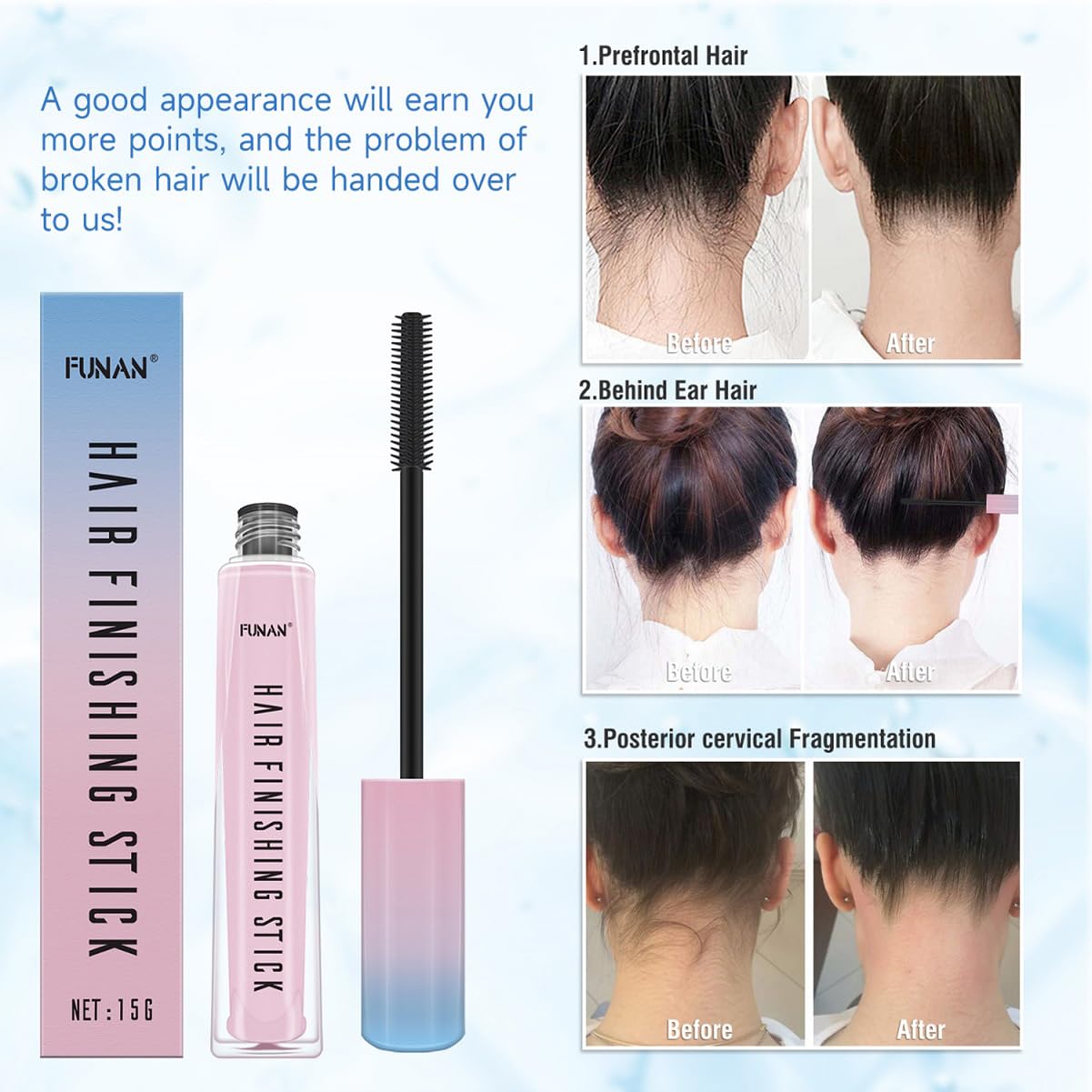 Detalle 1 de FUNAN FFF3 Hair Finishing Stick 3-Pack for Flyaways and Broken Hair