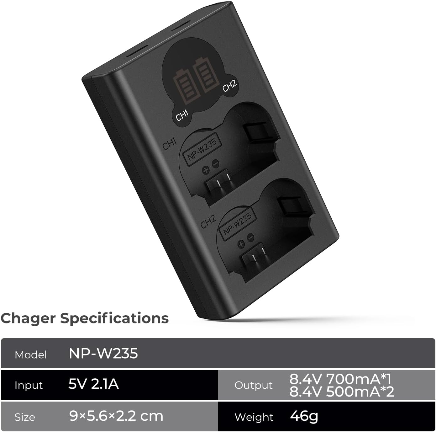 Thumbnail 6 de K&F CONCEPT NP-W235 Battery Charger with Dual-Slot and LCD Screen for Fujifilm X-Series