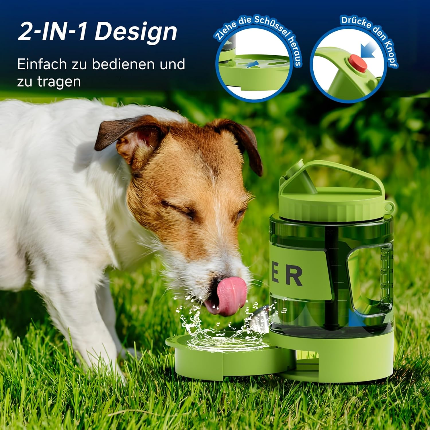 Thumbnail 6 de lesotc 2200 ml Hundetrinkflasche mit ausziehbarer Schüssel (XXL) – unterwegs für große Hunde, Armeegrün