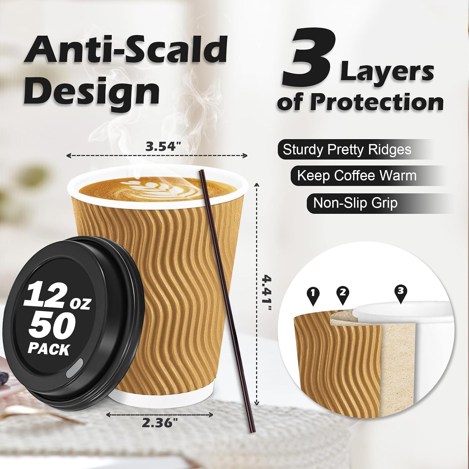 Detalle de Lamosi Disposable Coffee Cups, 12 oz