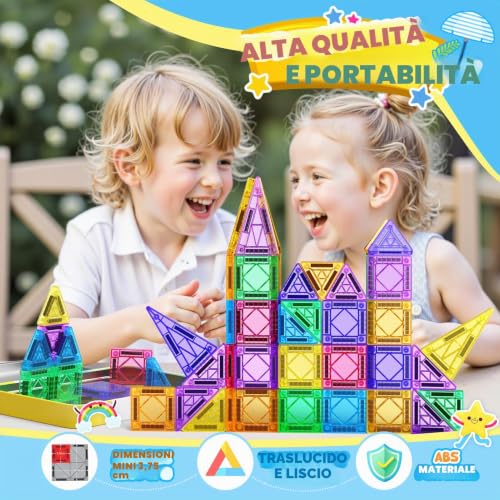 Detalle de iKidiki Regalo bambini: 43 pezzi magnetici per costruzioni 3–6 anni, scatola metallica per viaggio