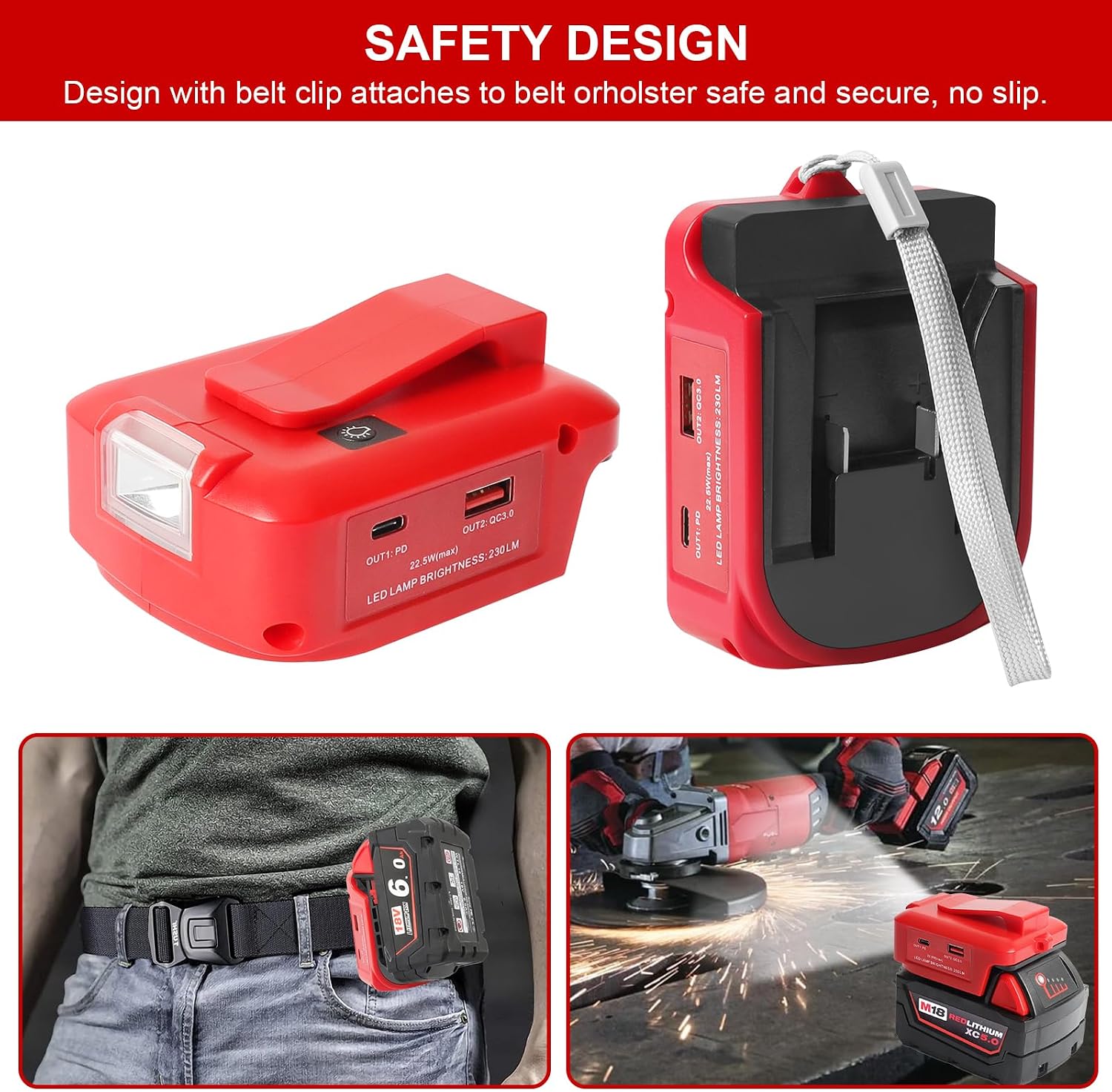 Detalle de QUPERR Milwaukee M18 USB battery adapter 22.5W