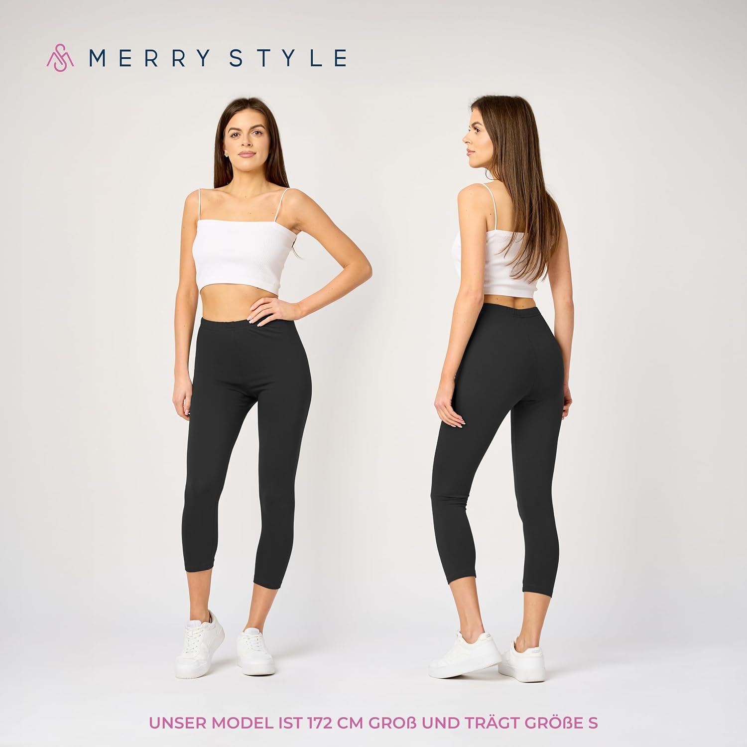 Thumbnail 1 de Merry Style Damen Leggings 3/4 mit Stretch aus Baumwolle – Capri-Länge, hoher Bund (MS10-199)