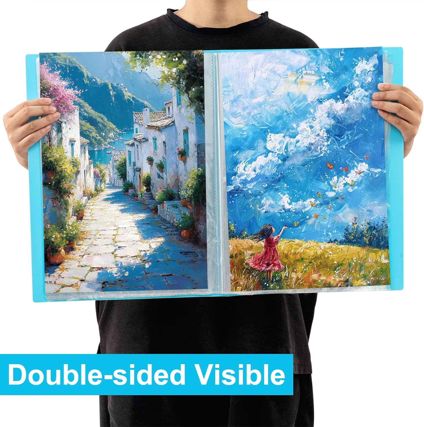 Thumbnail 4 de Porte-vues A3 Srvnpioy – Lot de 2 livrets avec 60 pochettes (120 vues) en polypropylène bleu