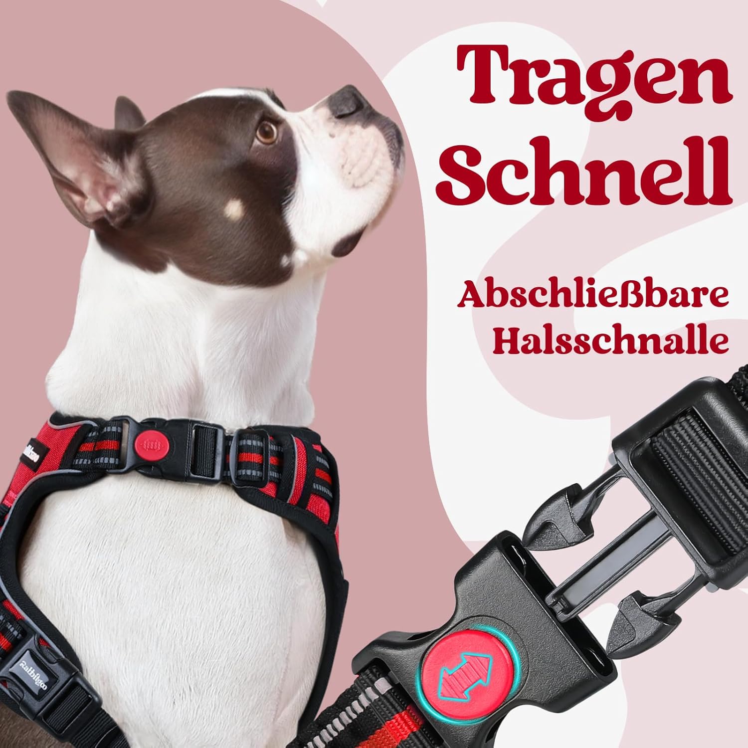 Thumbnail 2 de rabbitgoo Hundegeschirr für große Hunde, verstellbar, rutschfrei ohne Zug & Würgen (rot, XL)