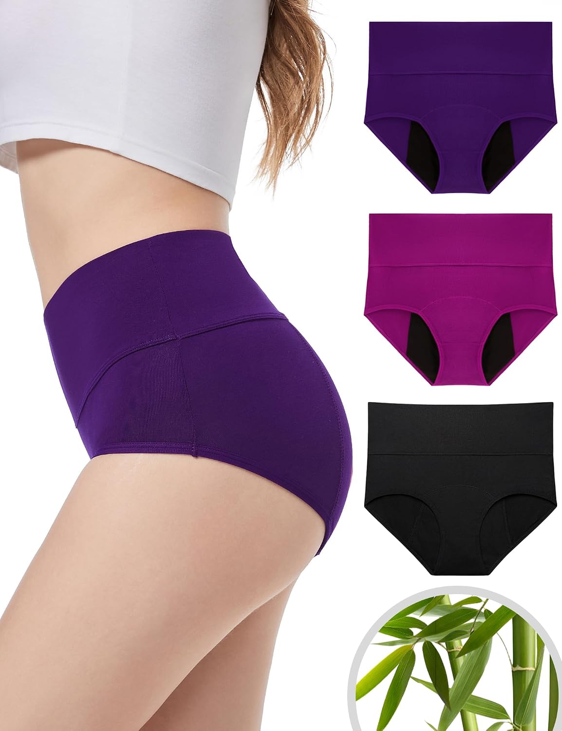 Detalle de ECO PERIOD Heavy Flow Period Underwear for Women — High-Waist, Leakproof Night Protection (Up to 50ml)