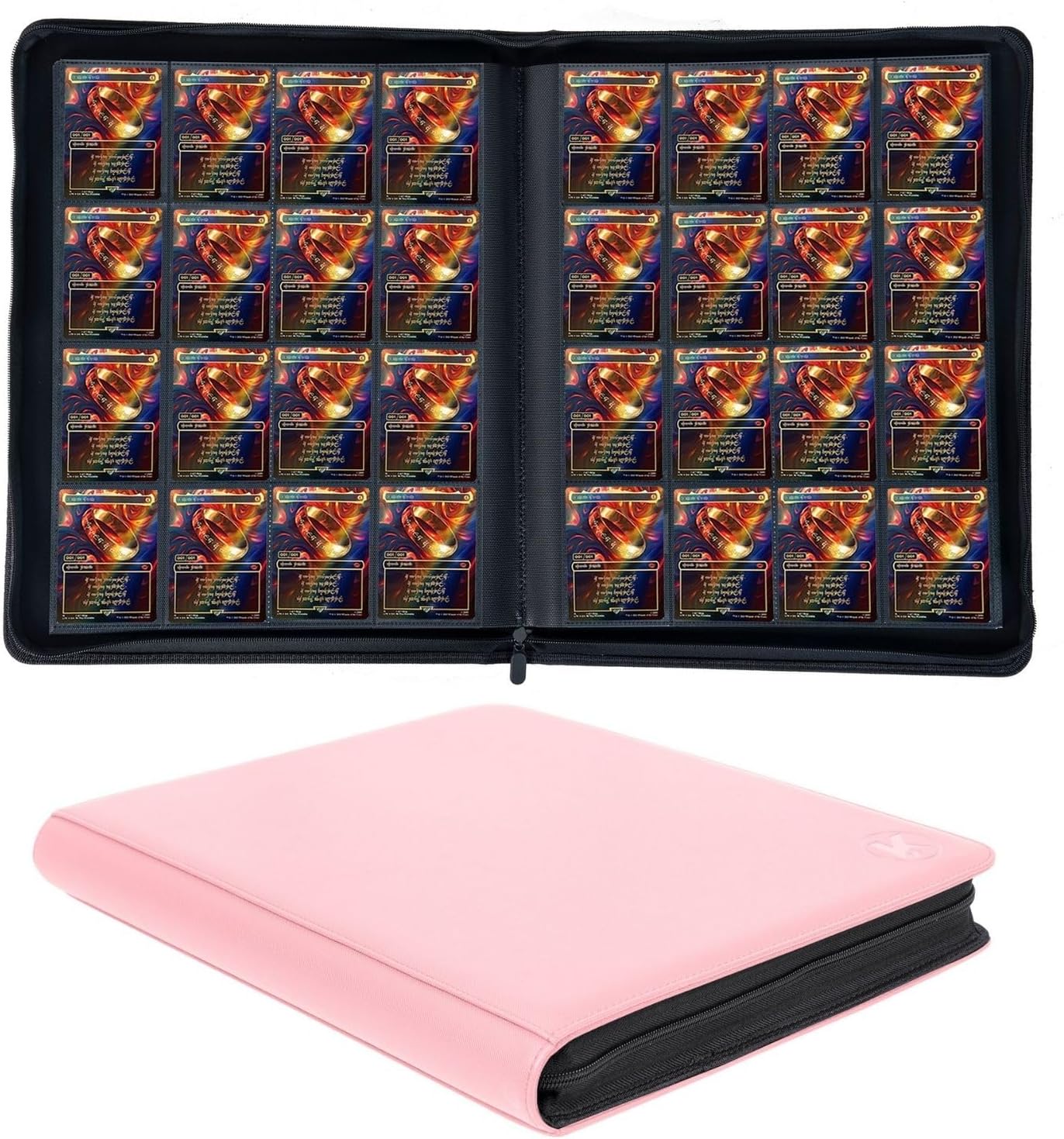 Detalle de KUOOKING K-16-1024 16-Pocket Trading Card Binder, Pink Faux Leather, Zipper