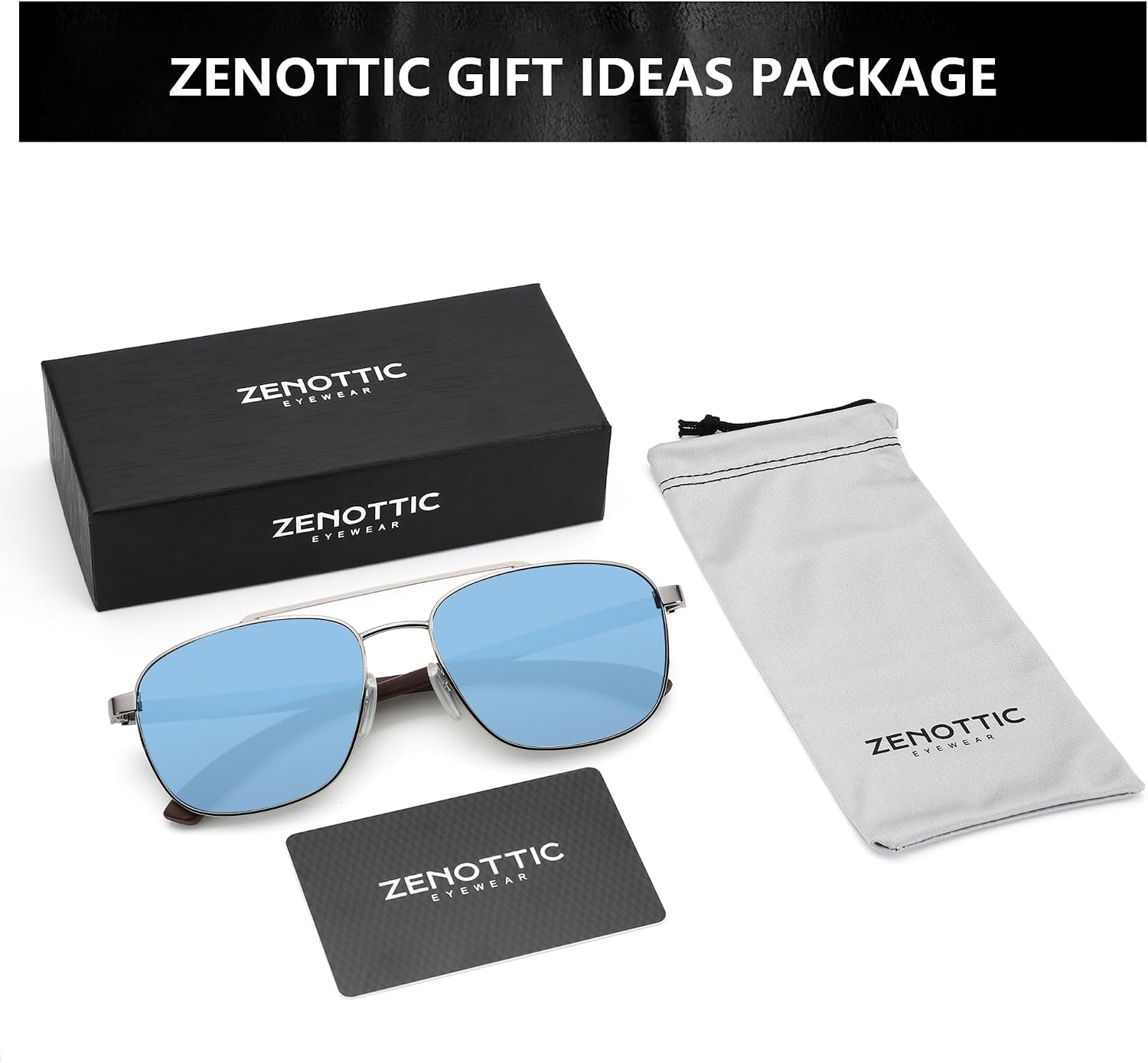 Detalle de ZENOTTIC Lunettes de soleil polarisantes pilote homme – monture carrée en bois et métal
