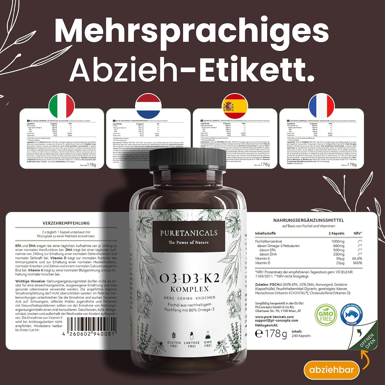 Thumbnail 4 de PURETANICALS Omega 3 + D3 + K2 240 Kapseln đ©ș