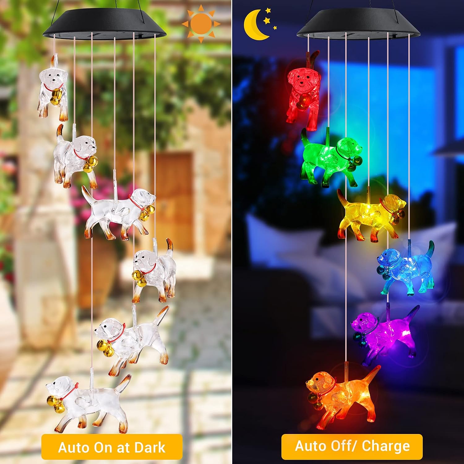 Detalle 2 de Toodour Solar Dog Wind Chime with Colour-Changing LED Lights