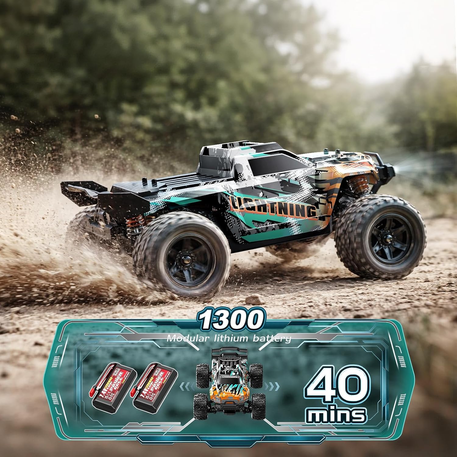 Thumbnail 2 de Womaqu Voiture Télécommandée 1:18 4WD 4x4 RC jusqu’à 40 km/h, kit tout-terrain 2 batteries 7,4V 1300mAh