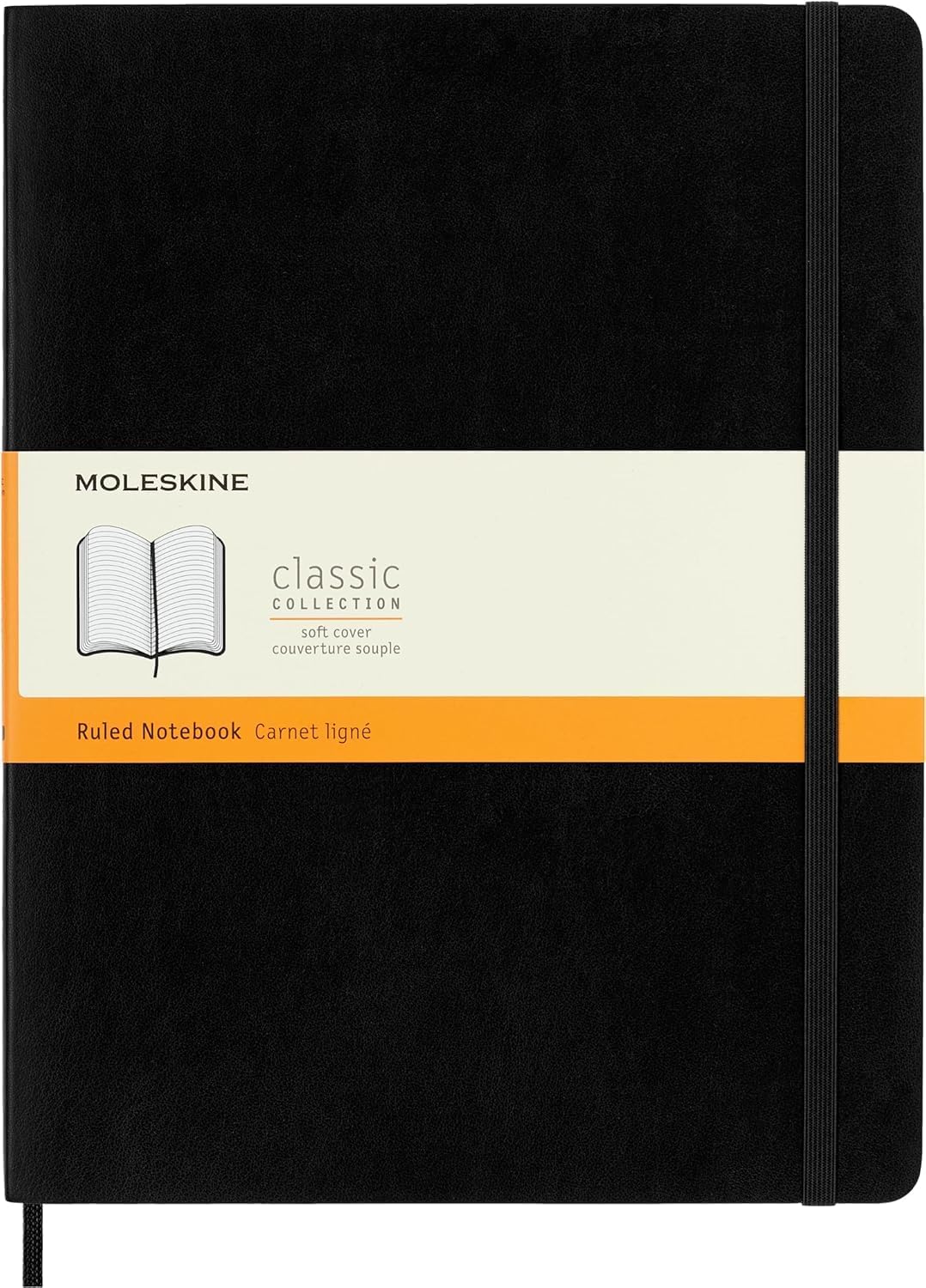 Detalle de Moleskine Classic Notebook XL a righe, copertina morbida, elastico - Nero, 192 pagine