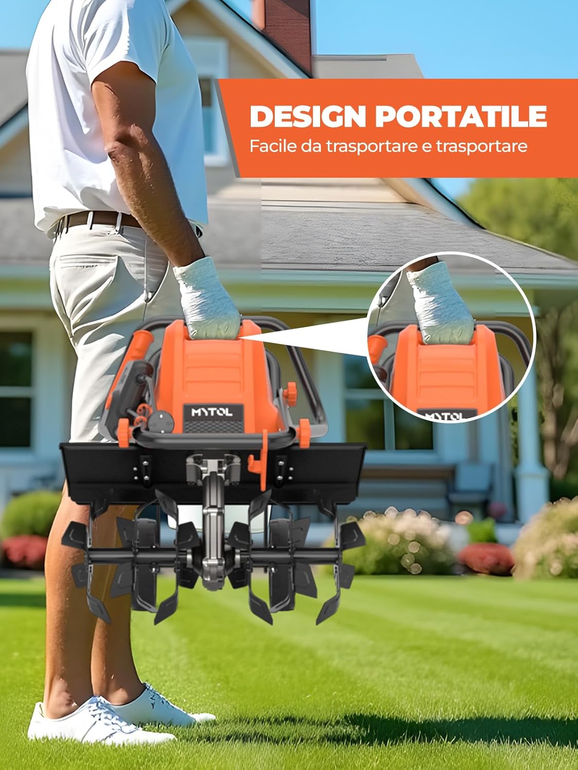 Thumbnail 6 de MYTOL Motozappa 1500W – 45 cm di Lavoro, 6×4 Denti in Acciaio, Manico Pieghevole