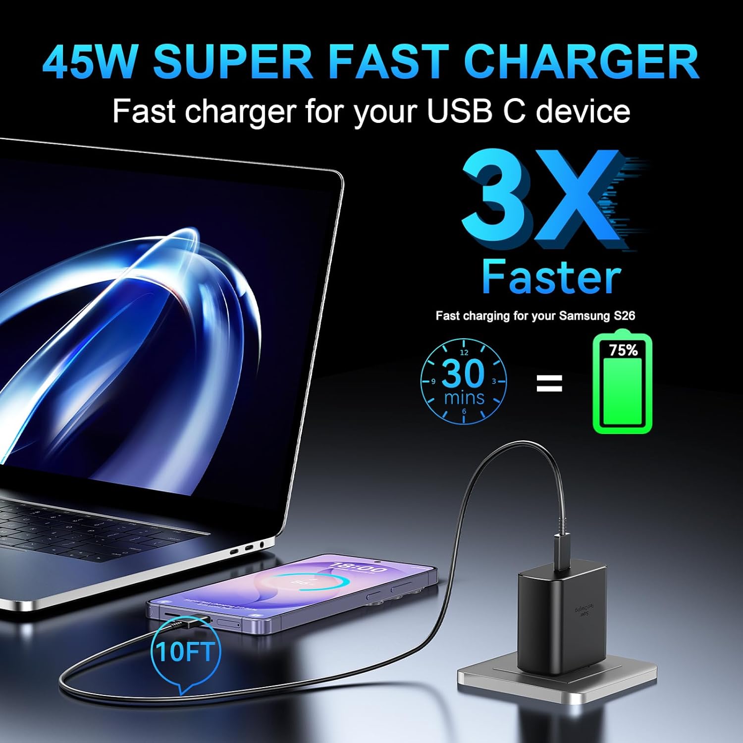 Thumbnail 4 de Samsung Galaxy S25 45W Fast Charger with 10FT Cable