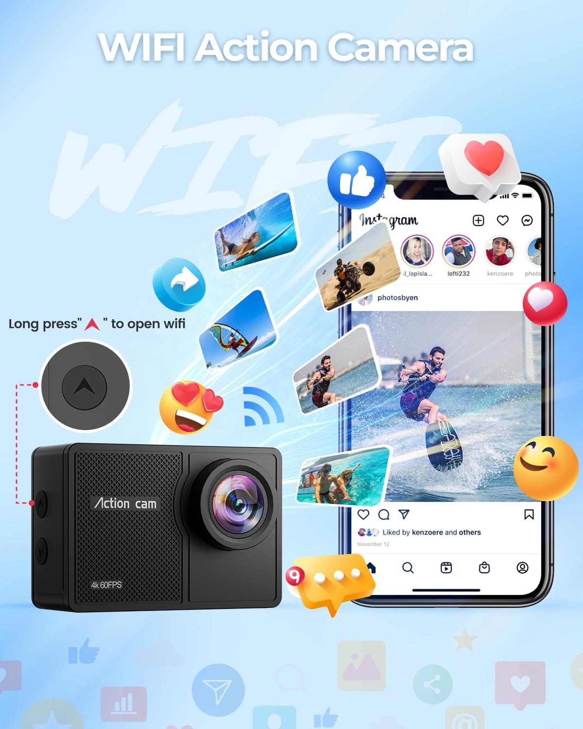 Thumbnail 4 de TIMNUT 4K 60FPS Action Cam – Unterwasserkamera mit 64GB SD Karte, 2x 1350 mAh Akkus und 40 m Wasserdicht