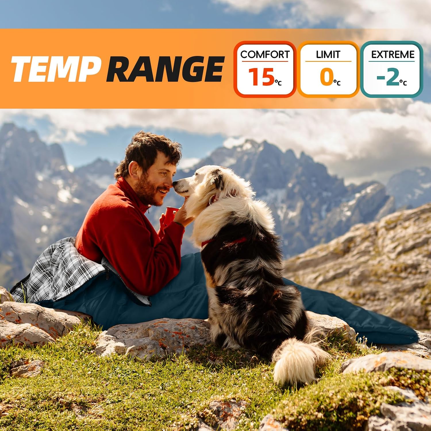 Detalle de MEREZA Sleeping Bags XL for Men & Women: Large Wide, 3-4 Season Camping Bag with Compression Sack