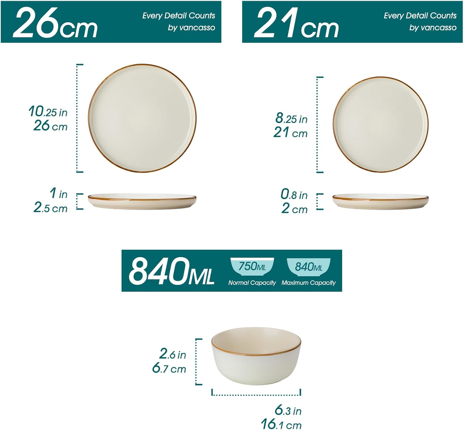 Detalle 2 de vancasso Reno stoneware dinner set for 6 (18 pieces) – beige speckled plates & bowls