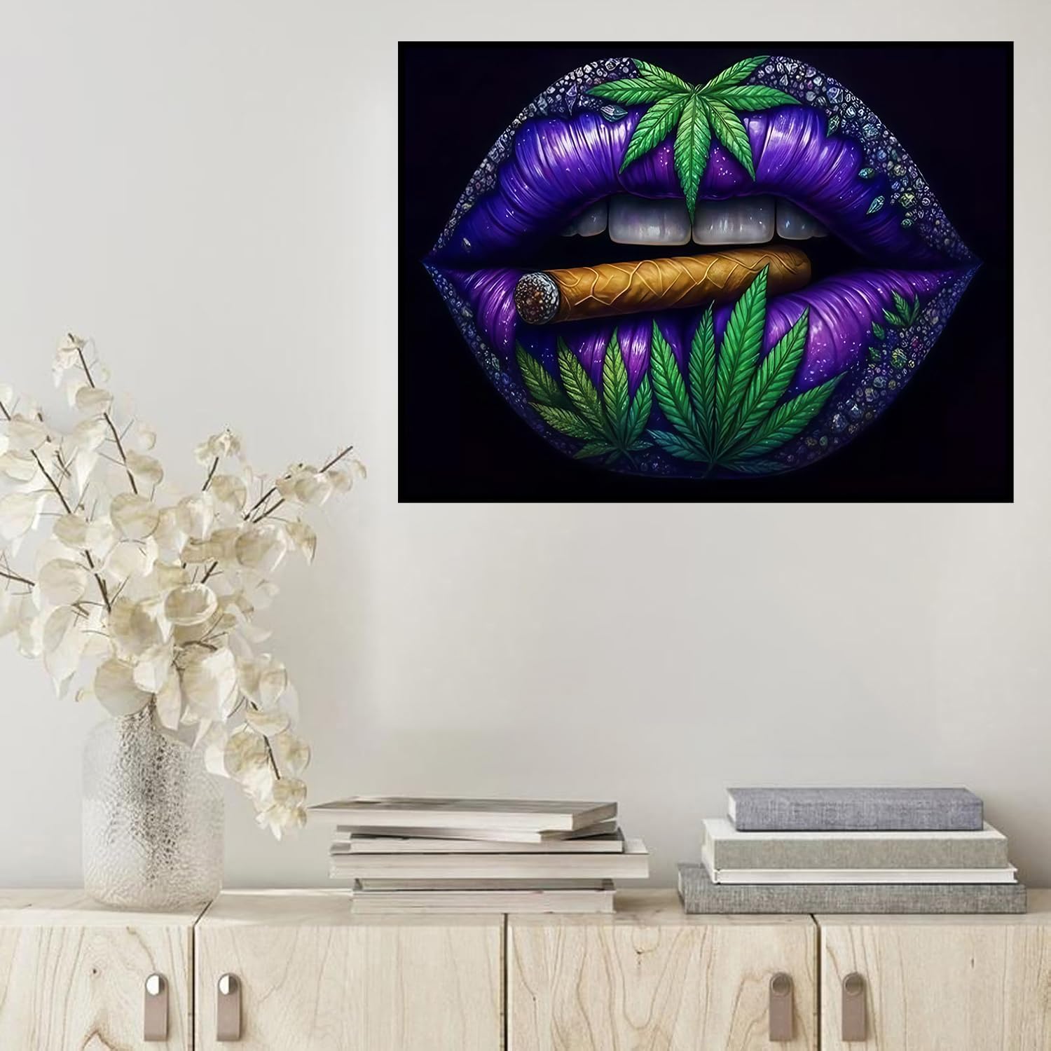 Detalle de HHMATITS Lips Diamond Painting Kit, 16 × 12-Inch 5D Full Drill Round Gems