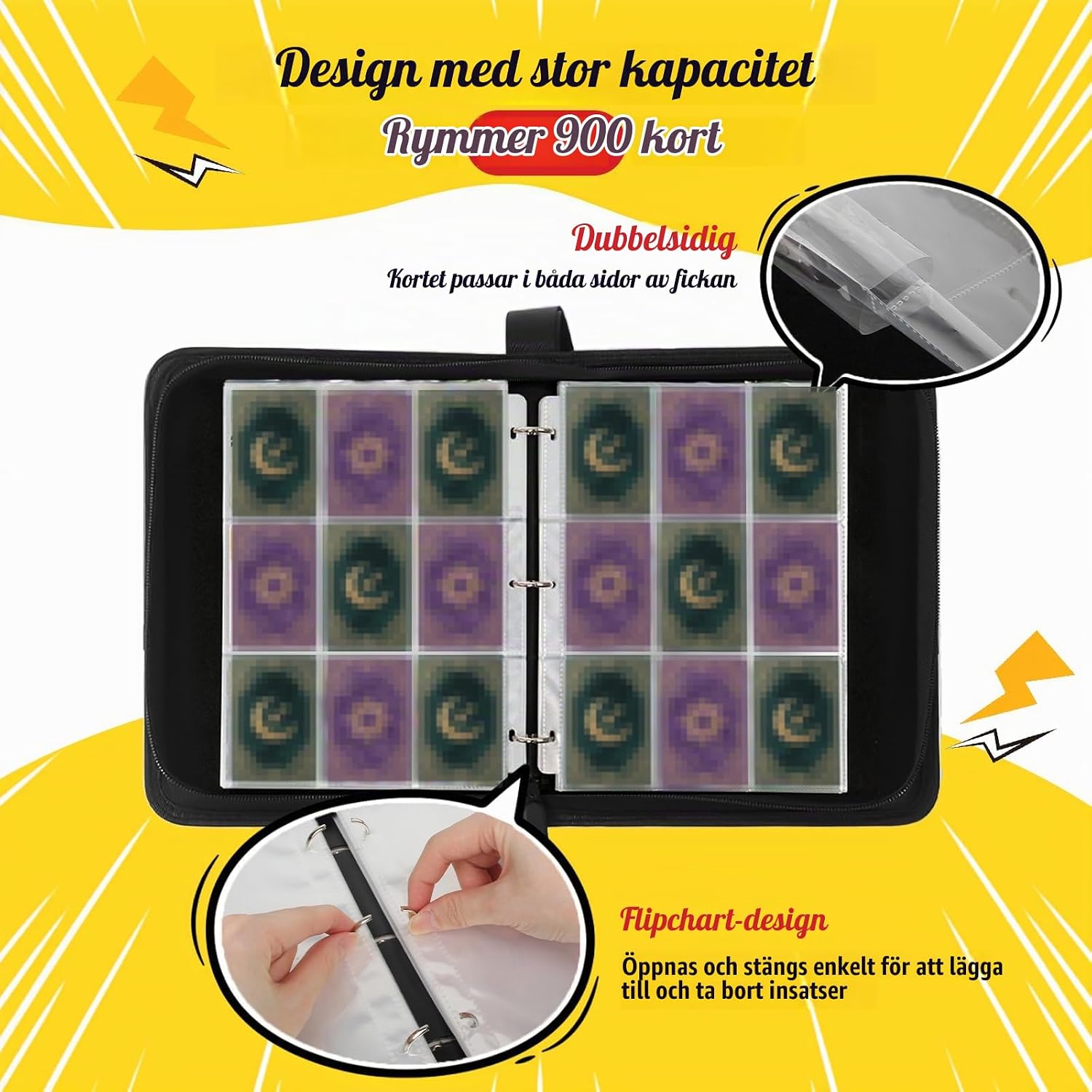 Thumbnail 2 de ZUPAPJO 900NEWXC samlarkortsalbum med 50 sidor, plats för 900 kort och dragkedja