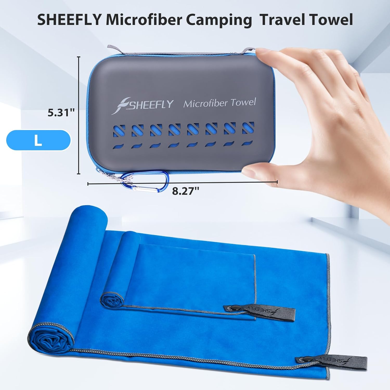 Detalle de SHEEFLY Microfibre Travel Quick Dry Towel – Ultra Compact & Lightweight (Dark Blue), L 152cm × 76cm + 30cm × 60cm