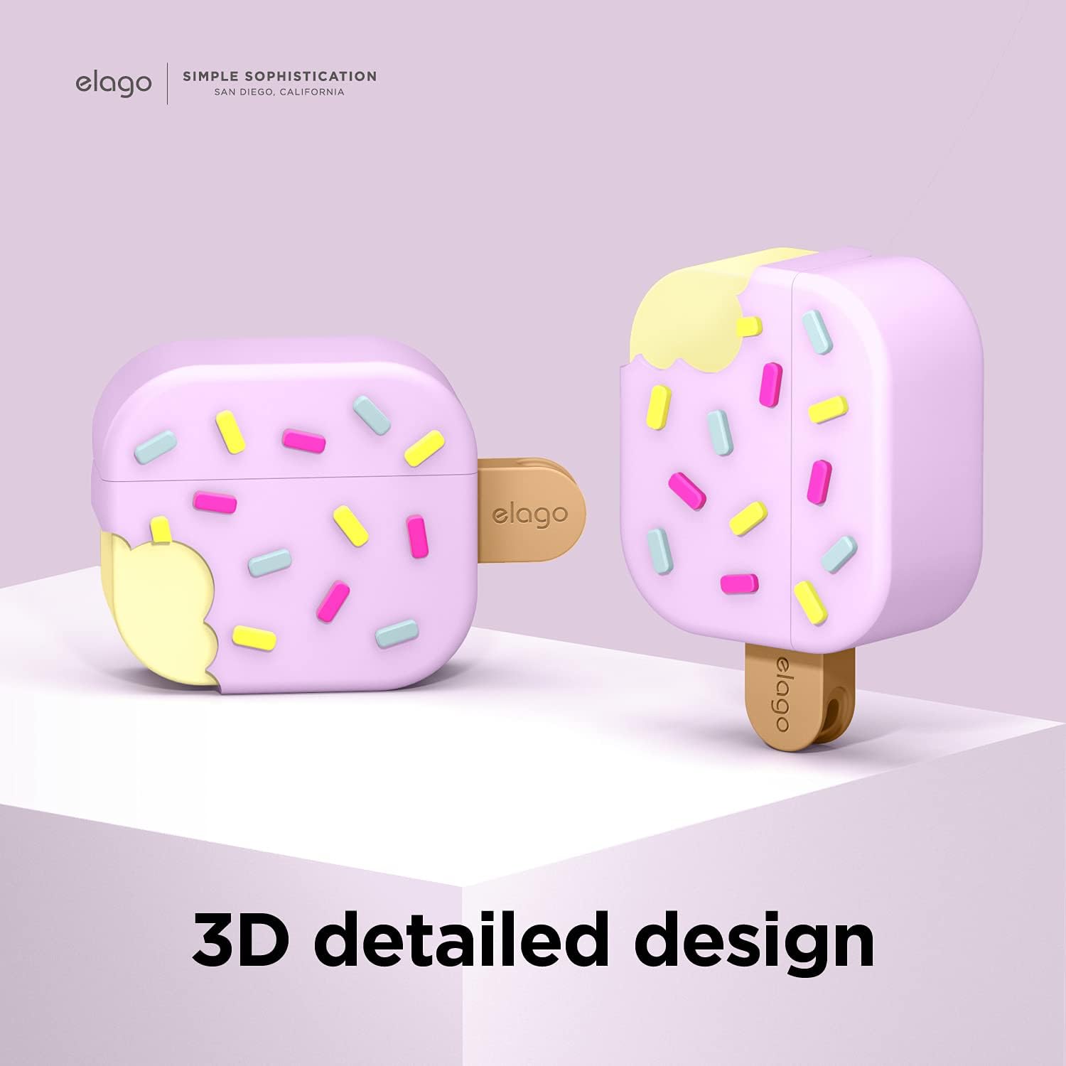 Detalle 2 de elago Coque Glace avec mousqueton pour AirPods 3 – protection avec recharge sans fil (myrtille)