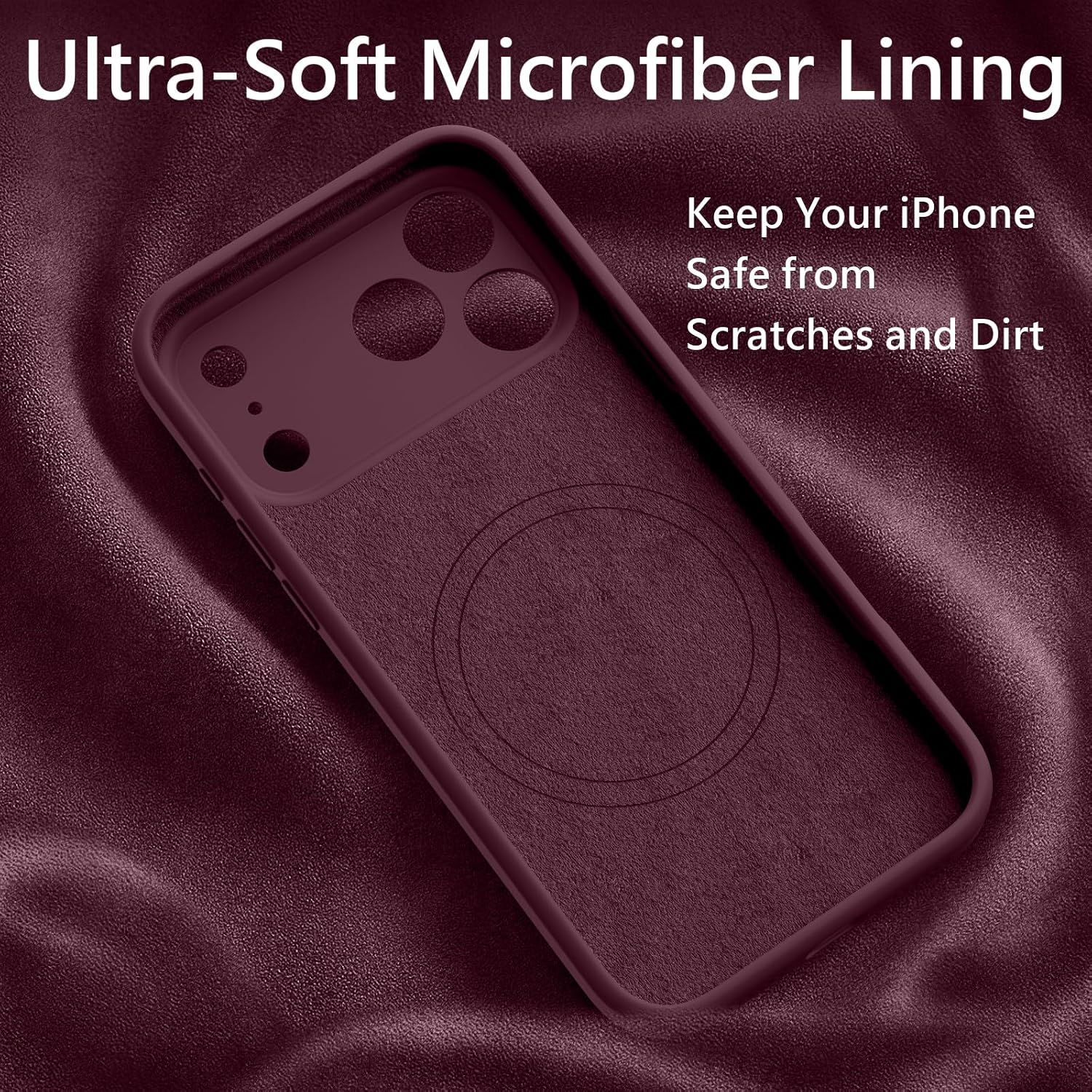Detalle de FireNova iPhone 18 Pro Max Case, Plum Silicone, MagSafe and Camera Cover