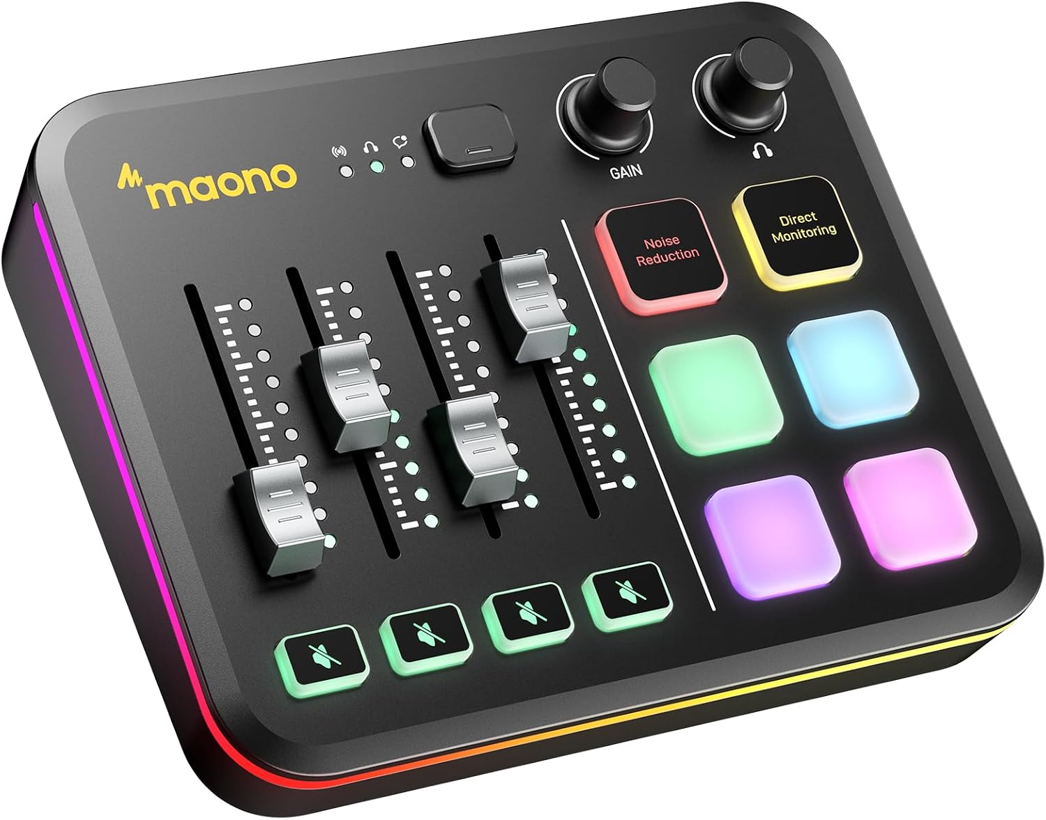 Detalle de MAONO G3 Gaming Audio Mixer with 4 Faders, 3 Submixes and XLR Input
