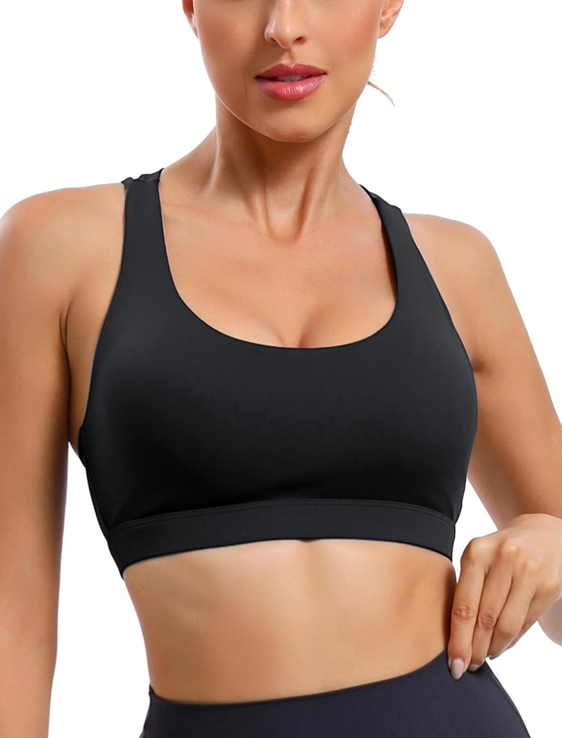 Detalle de RUNNING GIRL Strappy Sports Bra for Women: Medium-Support, Removable Cups, Criss-Cross Back