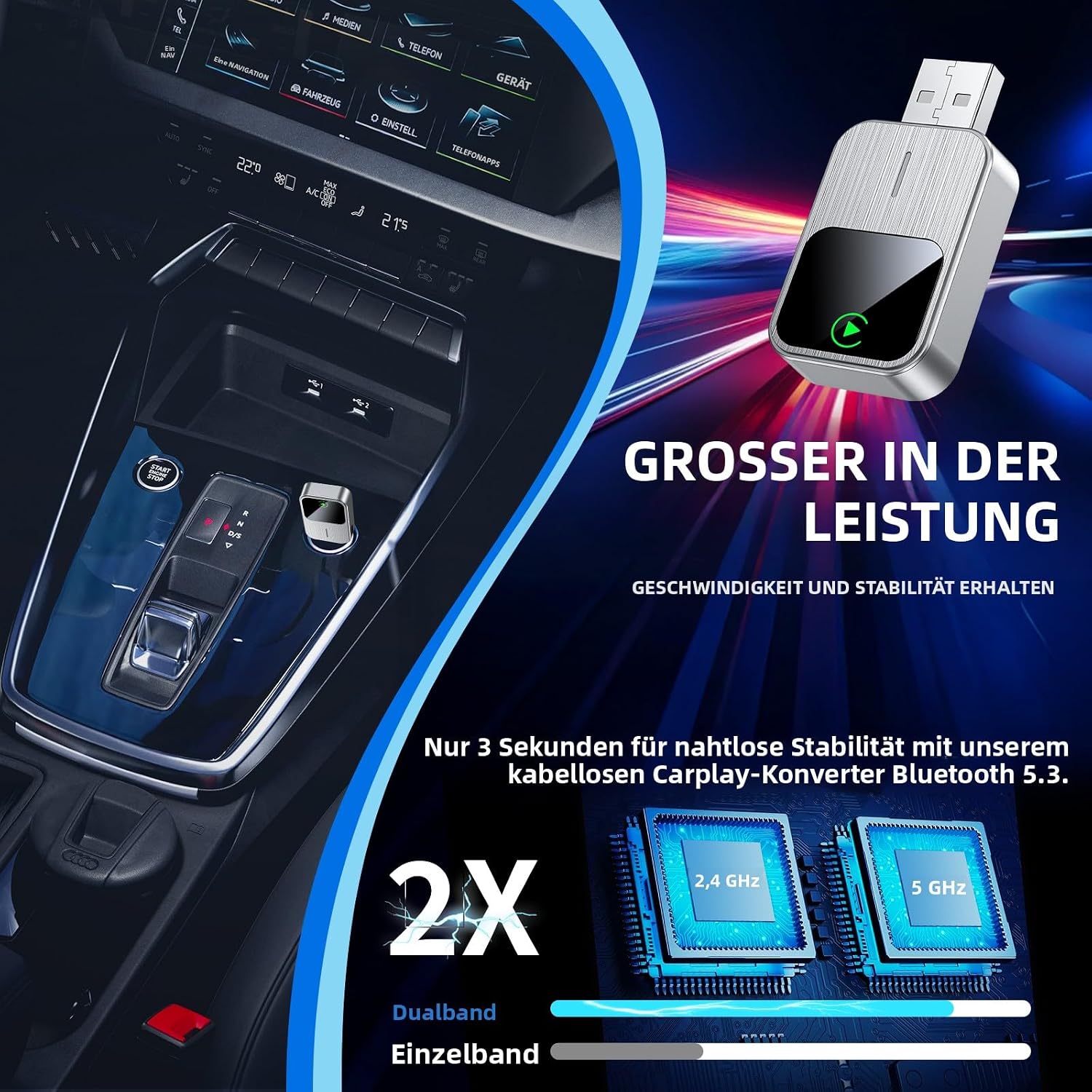Detalle 2 de SOSECCE Wireless CarPlay Adapter für iPhone (Plug & Play) – kabellose CarPlay-Nutzung im Auto