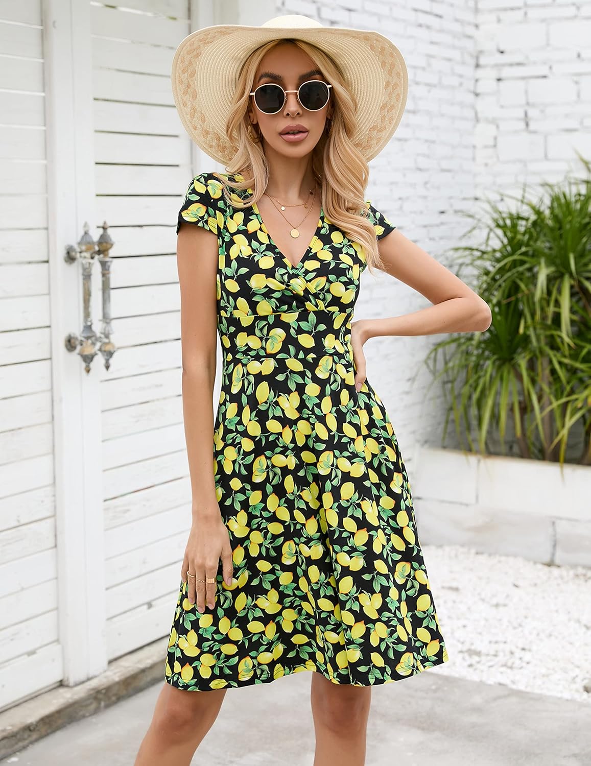 Detalle 2 de Zeagoo Abito da donna con scollo a V: eleganza estiva e versatilità senza sgualcire