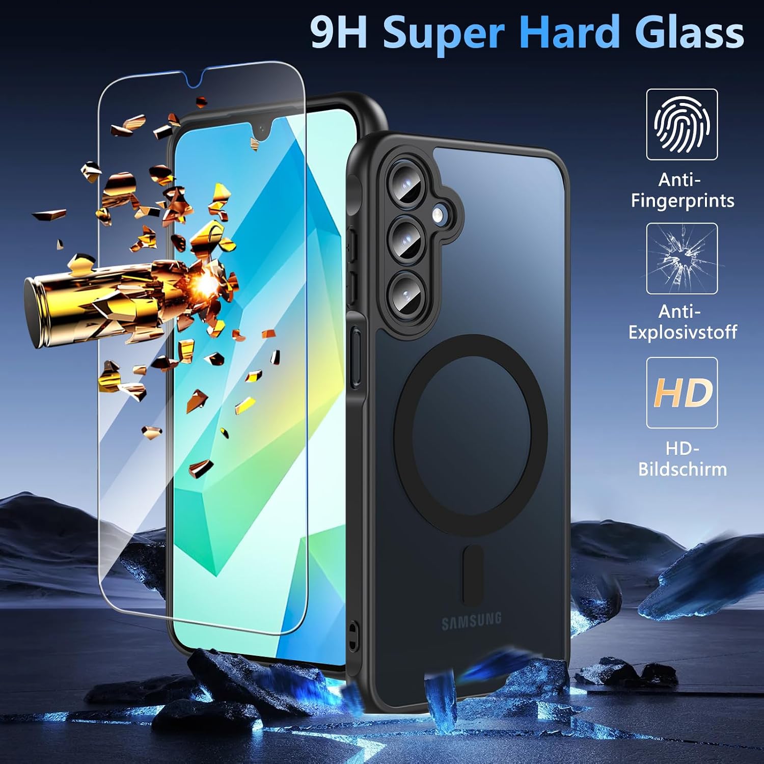 Detalle de Hensinple Magnetic Samsung A16 Case with 9H Screen Protector and Military-Grade Shock Protection