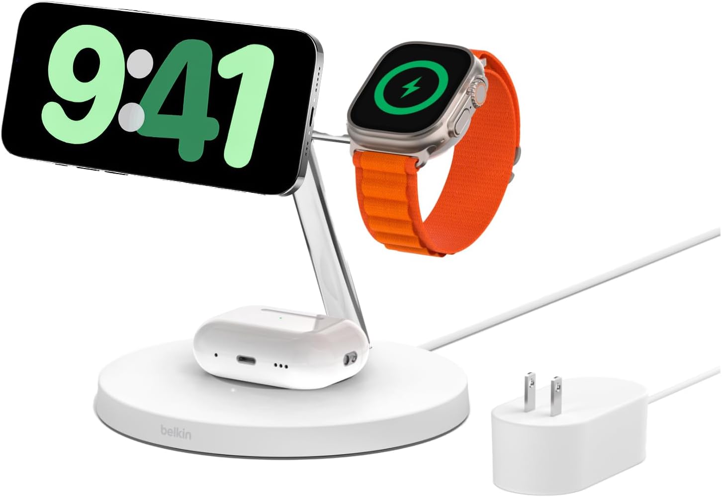 Detalle de Belkin WIZ017dqWH 3-in-1 MagSafeワイヤレス充電器 最大15W・3台同時充電 ホワイト