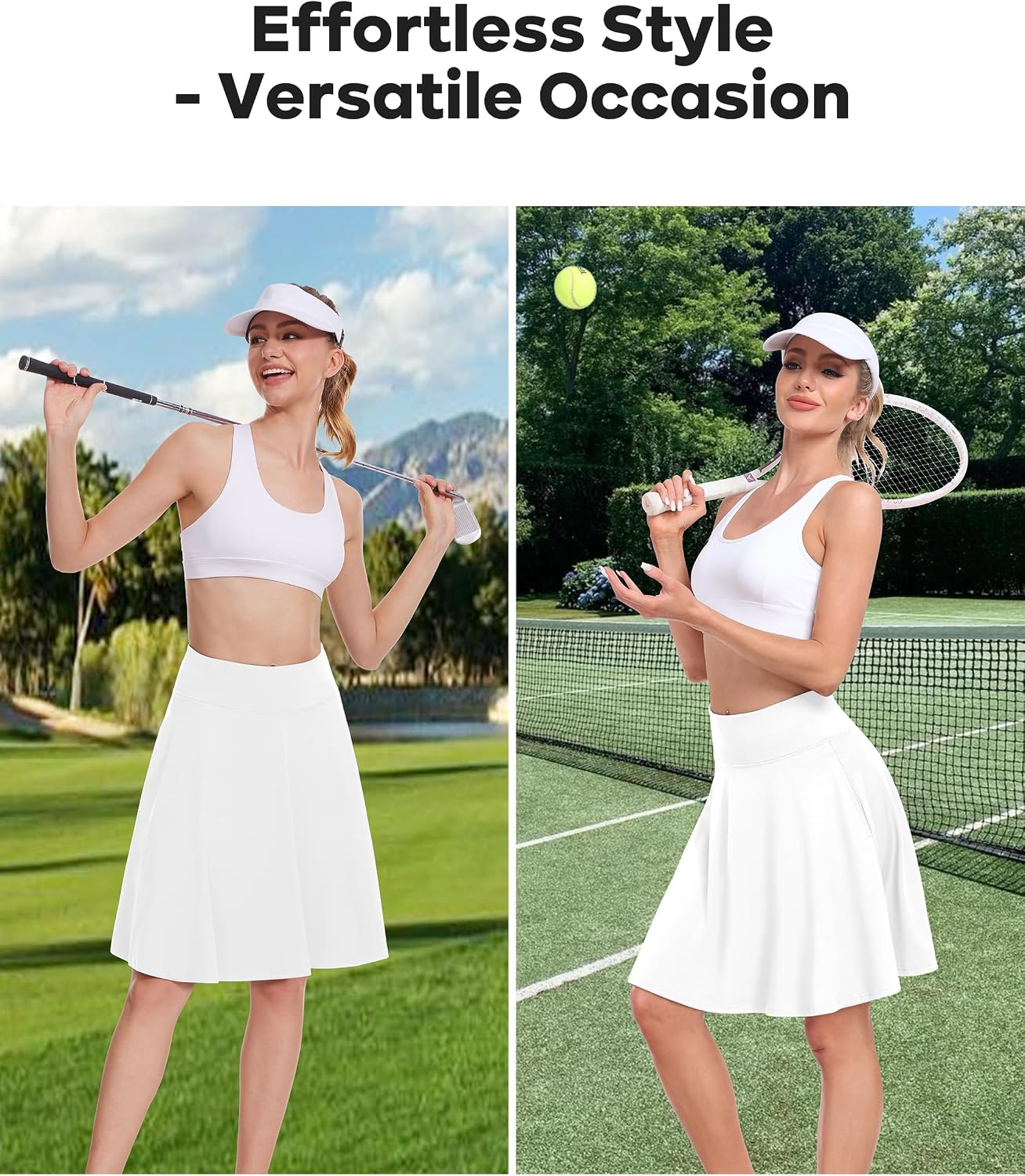 Detalle 2 de Desol 50cm Tennisrock Damen mit Hose Knielang – 2-in-1 Rock mit verstellbarem Gürtel und Mehrfachtaschen