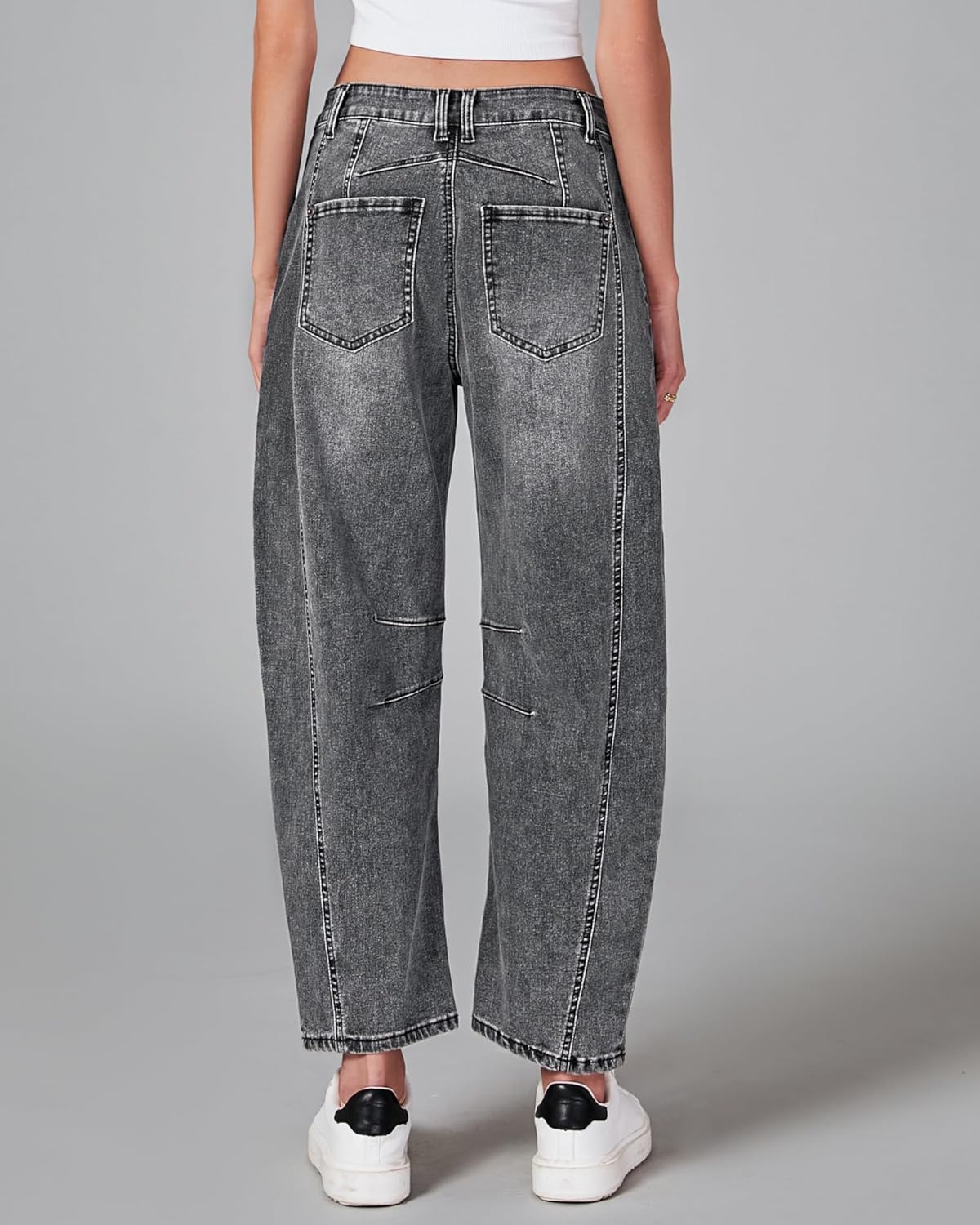 Thumbnail 1 de GRAPENT Barrel Jeans for Women: Trendy High-Waisted Wide-Leg Cropped Stretch Denim Ankle Pants
