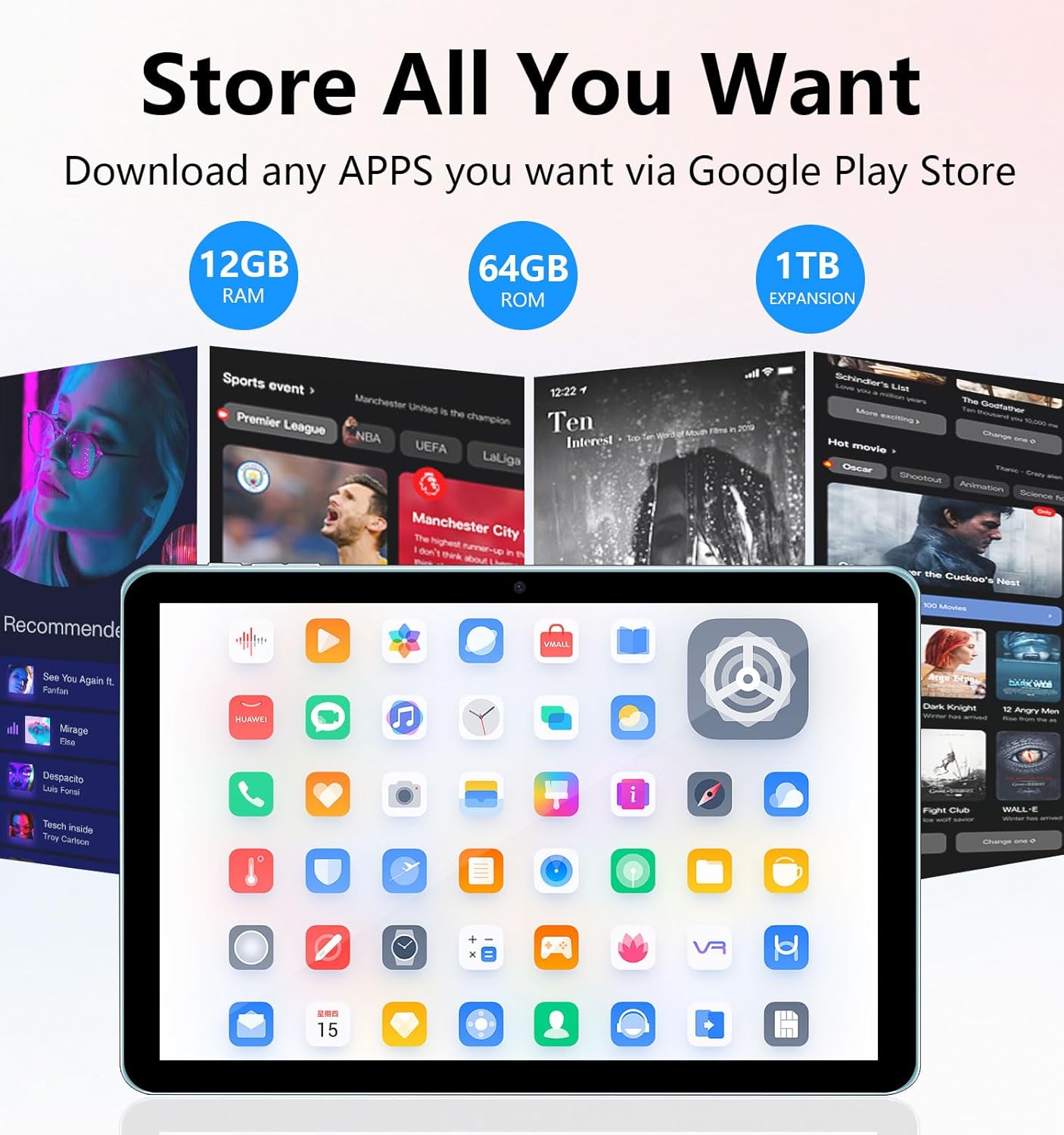 Thumbnail 2 de ECOPAD 10.1-inch Android 15 Tablet (12GB RAM / 64GB ROM, 1TB SD expansion, 6000mAh, Blue)