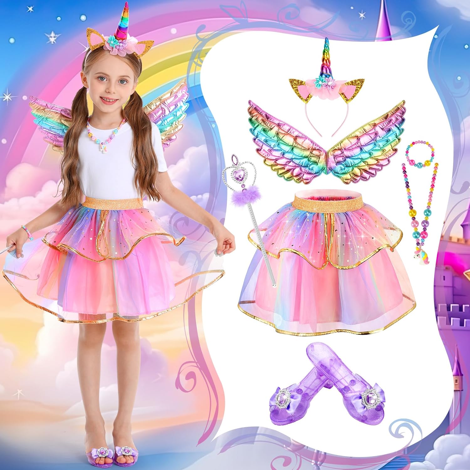 Thumbnail 2 de Chillife Princess Dress Up Fairy & Unicorn Costume for Girls (4-6): Complete Dress-Up Set