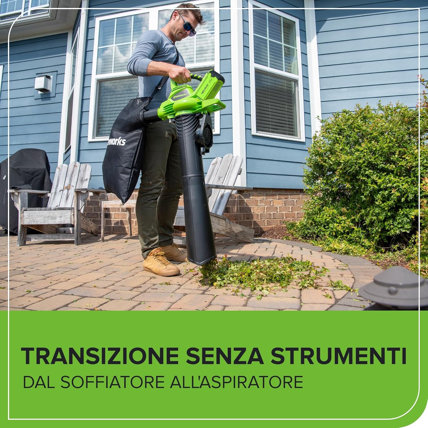 Thumbnail 6 de Greenworks 40V aspiratore soffiatore foglie con motore brushless e ventola trituratrice (GD40BV) – senza batteria