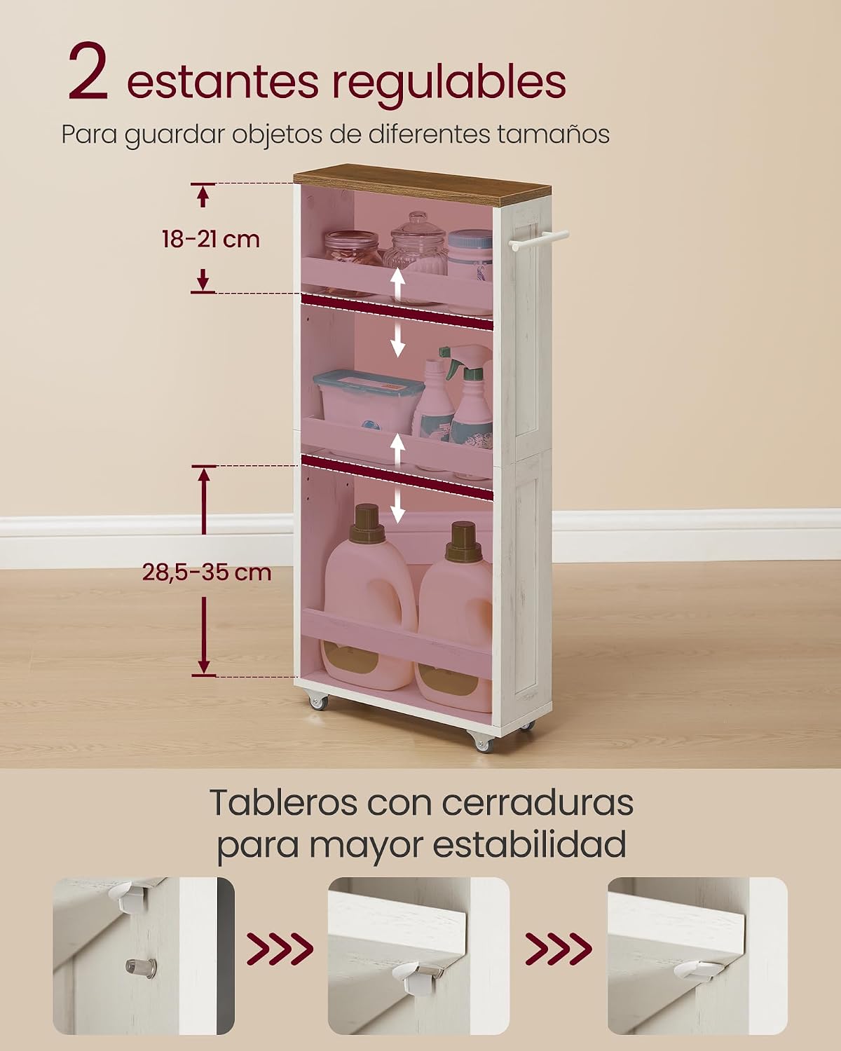Detalle de VASAGLE LRC050K01 Carrito estrecho 15 cm
