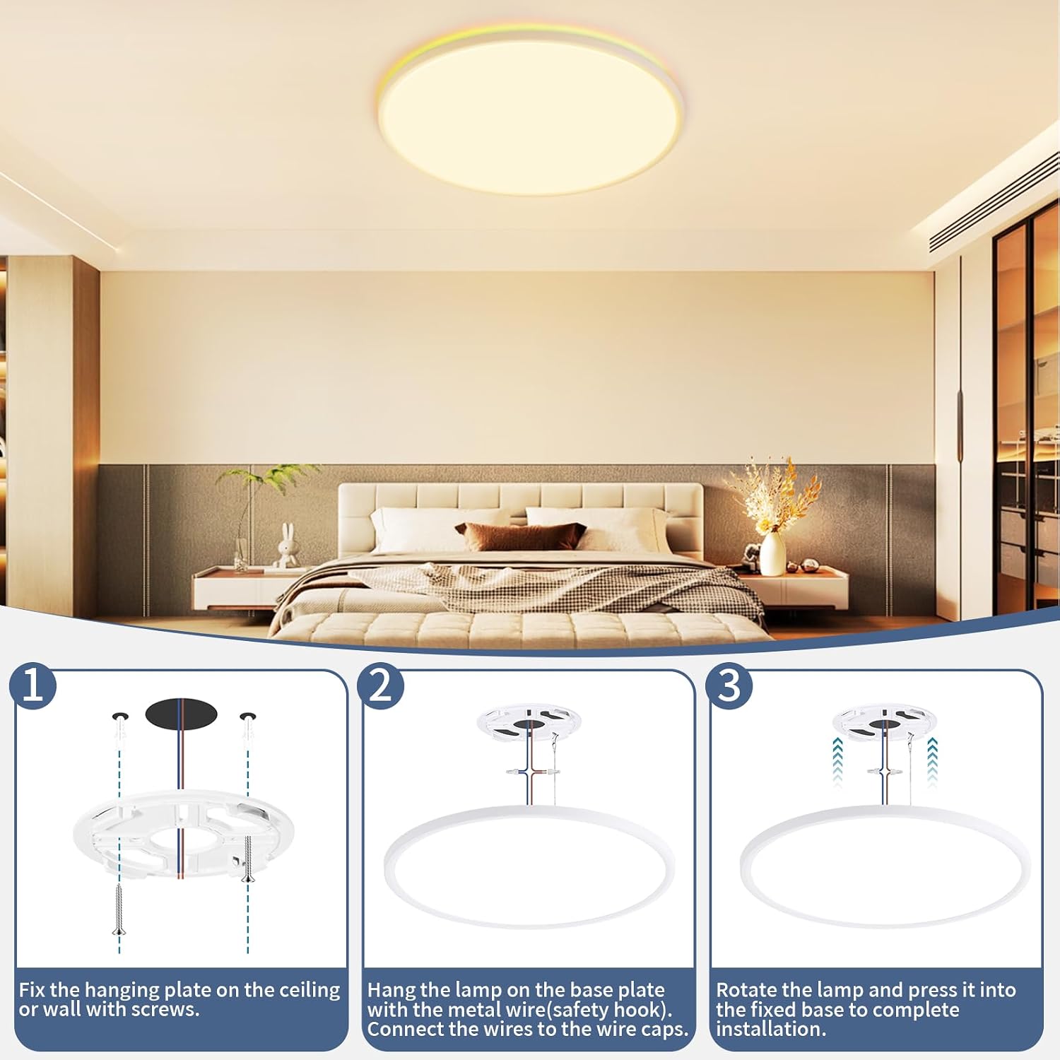 Thumbnail 5 de KIWIVIC 30cm LED Ceiling Light with Dimmable Main Light and 1800K Night Backlight