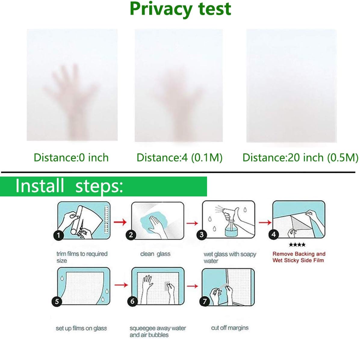 Detalle 2 de Frosted Privacy Glass Window Film (60x200cm) – Anti-UV, Easy Application