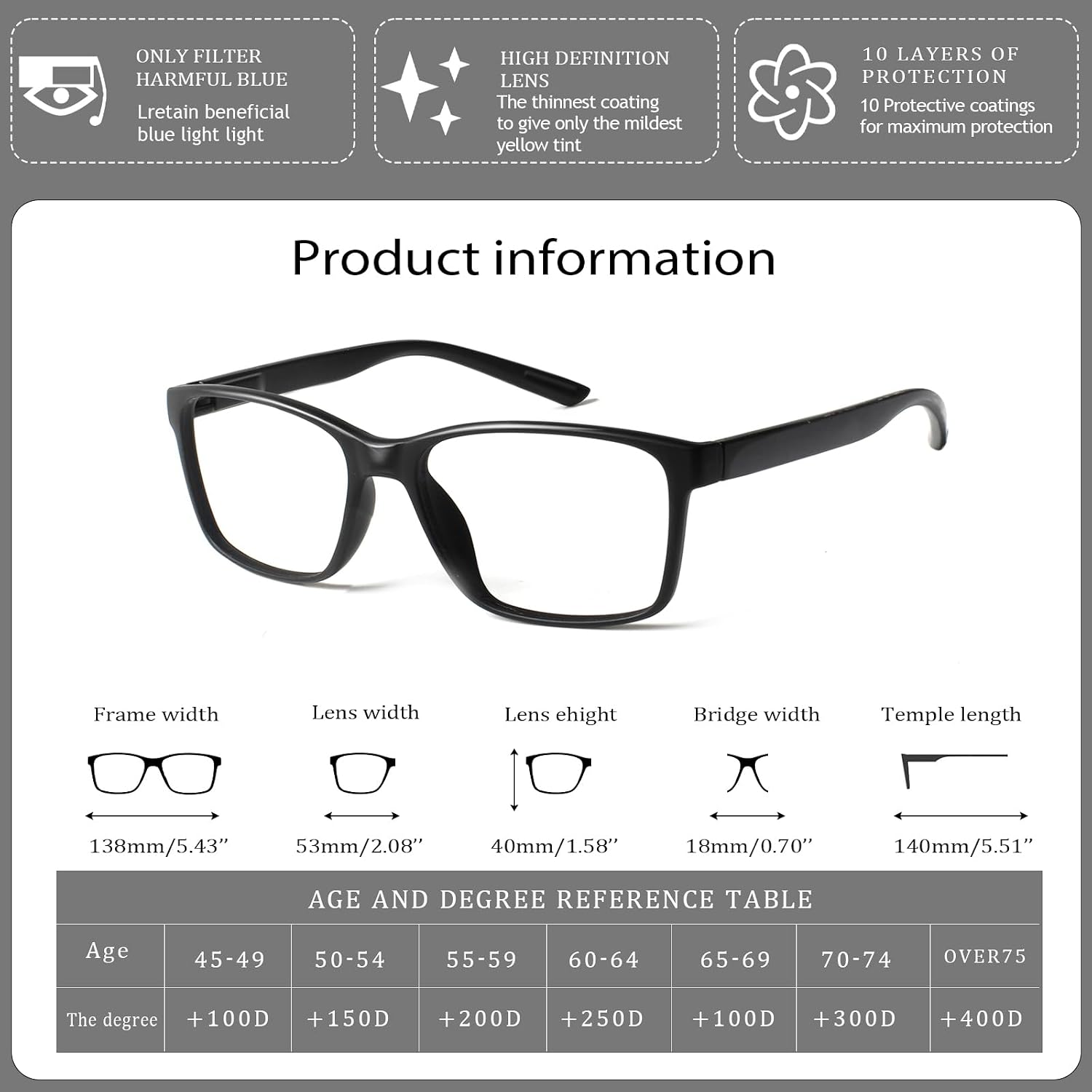 Detalle de Kerecsen 3 Pack Reading Glasses for Men with Blue Light Blocking and Spring Hinge