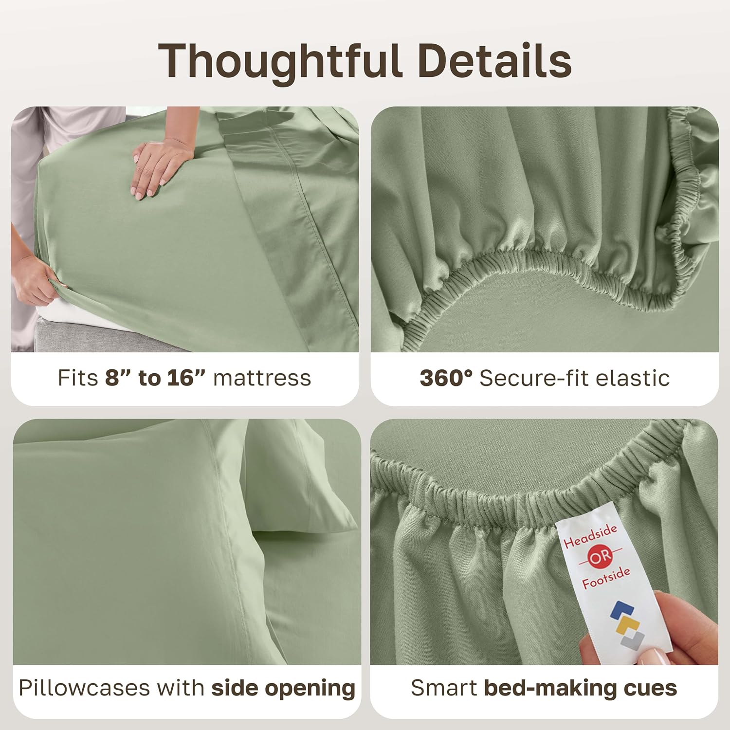 Thumbnail 3 de California Design Den Luxury 600 Thread Count Queen Cotton Sateen Sheet Set, Laurel Green